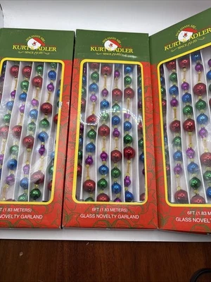 Set of 3  Kurt S. Adler 6 Ft Multicolor Glass Novelty Garland Christmas NIB - Image 1 of 4