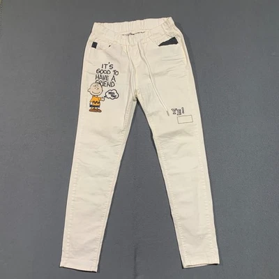 Peanuts Charlie Brown White Pull On Drawstring Pants Women's Size L Cotton Blend - Image 1 of 4