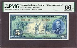 Venezuela 5 Bolivares COMMEMORATIVE 1966 Pick-49 GEM UNC PMG 66 EPQ - Picture 1 of 2