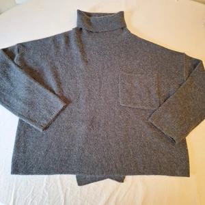 Fabrik Wollmischung Rollkragen Pullover dunkelgrau Damen großer gekreuzter Rücken cropped  - Bild 1 von 9