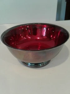 Vintage Gorham Silver Plated Footed Bowl 9" w/ Ruby Glass Liner Insert EP YC781 - Picture 1 of 9