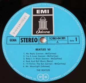THE BEATLES '65 VINYL rarest GERMANY IMPORT nice 1969 BLUE ODEON 1 C 062-04 201  - Picture 1 of 2