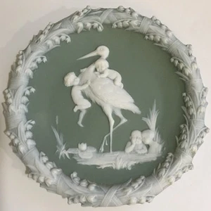 Vintage Estate Detailed Jasperware Stork Egret Cherub Angel Flowers Plate - Picture 1 of 7