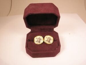 Etched Halloween Haunted House Vintage BARLOW Cuff Links in box