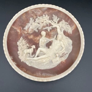 Plato de piedra rosa vintage Incolay camafeo 3D - Una cosa de belleza - Poetas #01141 - Imagen 1 de 7