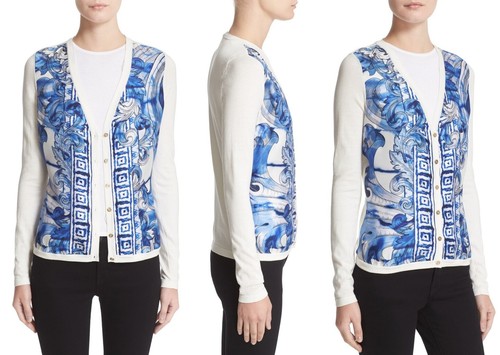 Top cardigan VERSACE COLLECTION fiore barocco chiave greca MixMedia taglia L(46) M(44