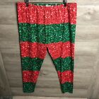 CowCow Womens 5XL Red Green Christmas Leggings NEW