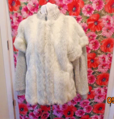 VTG 80's Jordache Faux Fur Zip Gray Cardigan Sweater Jacket —Size 12 - USA - Image 1 of 4