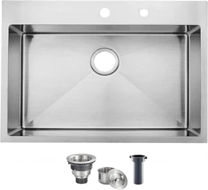 33 X 22 Inch Drop in Stainless Steel Kitchen Sink, Single Bowl 16 Gauge Top Moun - Picture 1 of 7