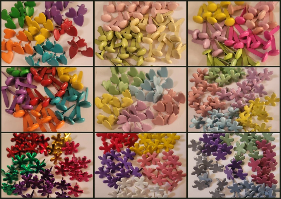 Brads 50pc/pk Shapes- Flowers Hearts & Round 10mm - image 1 of 1