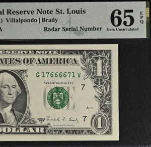 1988A $1 Federal Reserve Note PMG 65EPQ - Fancy Radar Serial Number 17666671 - Picture 1 of 3