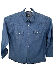 Wrangler Cowboy Cut Rigid Denim Pearl Snap Long Sleeve Shirt Men's Size 2XT - Picture 1 of 12