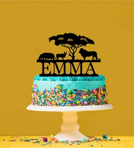 Personalisierter Acryl-Kuchenaufleger Safari Löwe Nilpferd Afrika - Bild 1 von 2