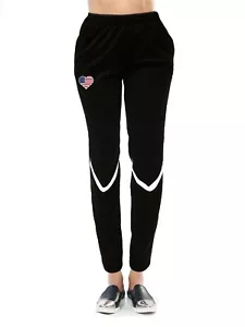Women U.S.A Logo Sport Training Pants Running Gym Color Black/White - Picture 1 of 3