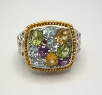 Colorido Multi-piedras Preciosas Acero Inoxidable 316L SS Talla 6 Anillo Topacio Amatista ++ Foto 1 de 4