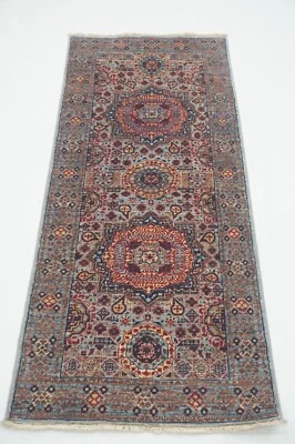 2 x 5 ft Gray Turkish Mamluk Fine quality Hand knotted Medallion Runner Rug - Image 1 of 4