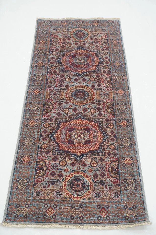 2 x 5 ft Gray Turkish Mamluk Fine quality Hand knotted Medallion Runner Rug - Image 1 of 4