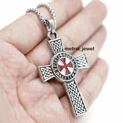 Collar Colgante Cruz Cruzado Templario Caballeros Masónicos Acero Inoxidable Foto 1 de 4