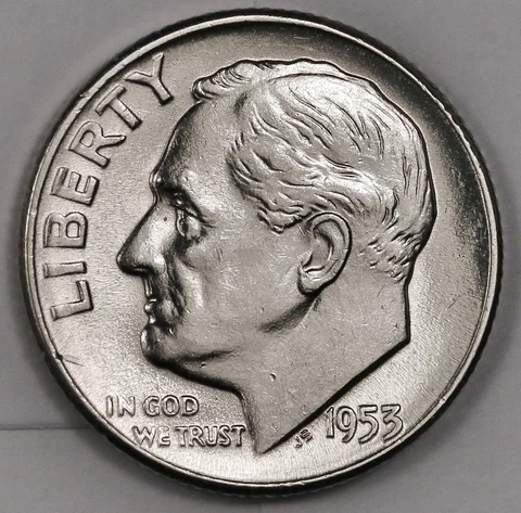 1953-p Roosevelt Dime.  White No Toning.  BU.  Inventory I. 176136 Cover