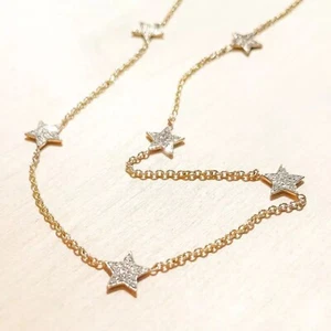 10k Yellow Gold 0.90Ct Lab Grown Diamond Round Cut Wedding Star Station Necklace - Picture 1 of 11