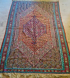 Museum Quality Silk Senneh Kilim Area Rug Hand-Woven Wool Carpet  8' x 5' - Picture 1 of 9