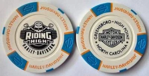 RIDING HIGH HARLEY-DAVIDSON High Point NC White/Aqua Signature Poker Chip - Picture 1 of 3