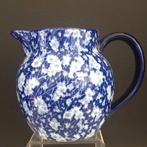 Ironstone China Pitcher Flow Blue White Chintz  Floral Marked 8 in T #5 - Imagen 1 de 12