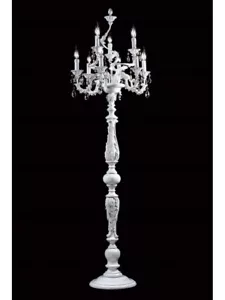 LAMPADA DA TERRA CON FLAMBEAU IN LEGNO BIANCO E CRISTALLO - Picture 1 of 2