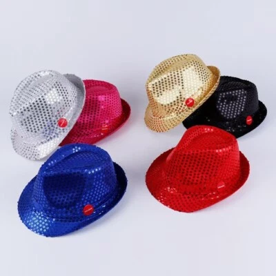 sequin trilby hat Sequin Hat Cap Fedora Trilby Hat Sequinned Glitter Top Rainbow - image 1 of 4