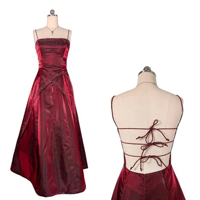 Maxi Vestido de Baile de graduación Morgan Co Vintage 12 Rojo Años 90 Y2K Cuentas Góticas Bola Atado Trasero Foto 1 de 4