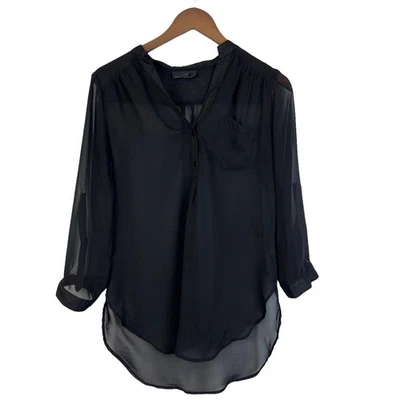 I.N. Blusa Camisa Pullover Negra Transparente Manga Larga Cuello en V San Francisco Talla M Foto 1 de 4