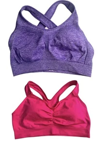 2 Damen Sport BH ohne Bügel herausnehmbare Pads Hot Pink Lila Größe 2XL Neu ohne Etikett - Bild 1 von 11