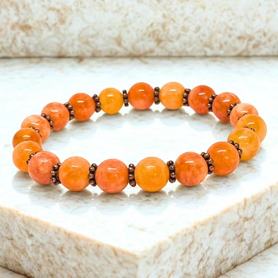 Pulsera con cuentas de piedras preciosas de calcedonia naranja natural 8 mm joyería de cristal elástico Foto 1 de 4
