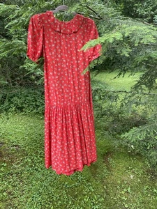Vintage Jane Schafthausen belle france Red Floral Rayon Midi Dress S/M - Picture 1 of 8