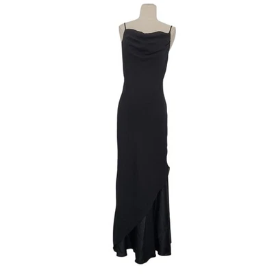 Vintage 90s ONYX NITE Black Slip Dress Sz 8 Cowl Neck Chiffon Satin Party Dance - Image 1 of 4