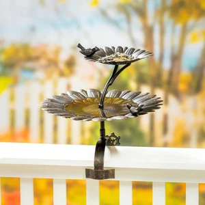 2-in-1 Sunflower Metal Birdbath and Feeder with Mounting Attachment and Stake, 4 - Picture 1 of 7