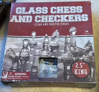 Juego de ajedrez de vidrio elegante vidrio macizo transparente y esmerilado con tablero de vidrio ahumado en caja Foto 1 de 2