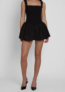LEAU Bisou Bubble Knit Mini Dress Black M (D1082) Square-Neck NEW WITH TAGS - Picture 1 of 4