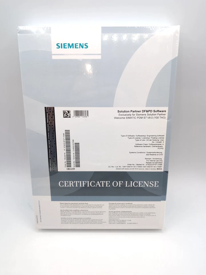 Программное обеспечение Siemens Simatic PDM S7 V9.0 (100 ТЕГОВ) *ЗАПЕЧАТАНО С ЛИЦЕНЗИЕЙ* - Изображение 1 из 1
