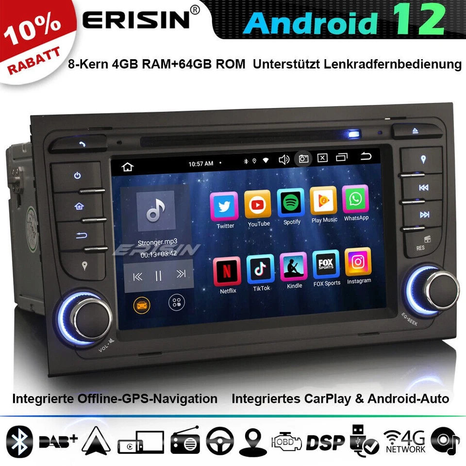 8-Kern 64GB Android 14.0 Autoradio AUDI A4 S4 RS4 RNS-E SEAT EXEO CarPlay BT 5.0 - Bild 1 von 4