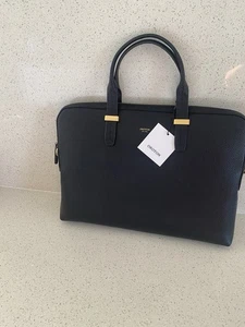 Oroton Anika 14 Inch Laptop Bag Black Pebble Leather - Picture 1 of 4