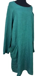 Vestido túnica lino lino medio verde azulado relajado Lagenlook boho cabaña minimalista - Imagen 1 de 17