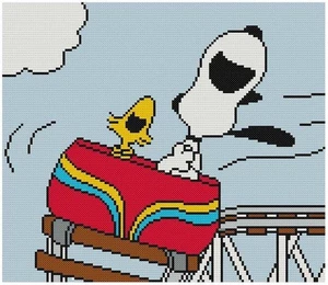 CROSS STITCH+ CRAFT PATTERN Snoopy Woodstock Roller Coaster Amusement Park Ride - Picture 1 of 16