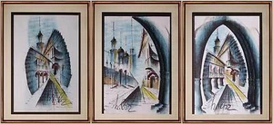 VENEDIG 3 moderne Ansicht von Straße und Glockentürmen San Giorgio Greci Pastell Signatur - Bild 1 von 1