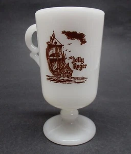 THE JOLLY ROGER vtg milk glass pedestal mug EVANSTON, WYOMING - Picture 1 of 5