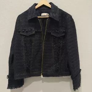Chaqueta Tory Burch Aria Negra Metálica Cuadros Tweed Talla 14 Nueva con Etiquetas - Imagen 1 de 11