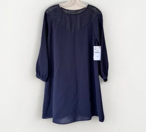 Robe femme Zara taille M bleue dentelle manches cloche doublée neuve avec étiquette - Photo 1/8