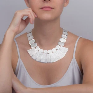 Taxco 925 Silver Statement Necklace Hallmarked Maria Belen Designer Bib Necklet - Picture 1 of 7