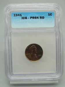 1941 Proof Lincoln Wheat Cent ICG PR 64 RD - Picture 1 of 4