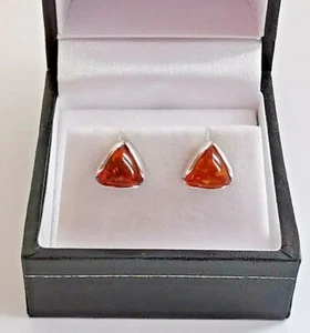 PENDIENTES TRIANGULARES ÁMBAR NARANJA PLATA ESTERLINA pernos mariposa 8x8x8mm - Imagen 1 de 12